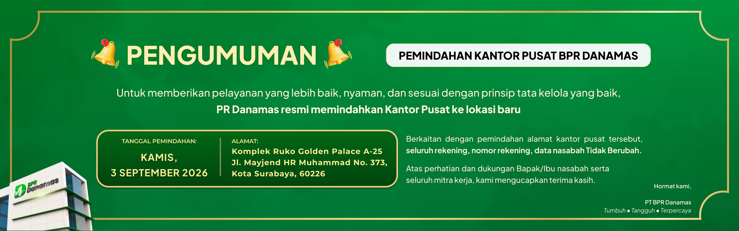 Pengumuman Pemindahan Kantor BPR Danamas